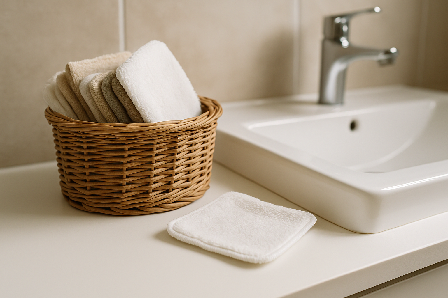 lingettes réutilisables coton salle de bain zero dechet